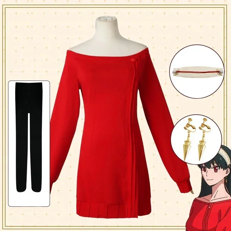 Anime Cosplay Yor - Yor Forger Cosplay Uzun Kırmızı Örgü