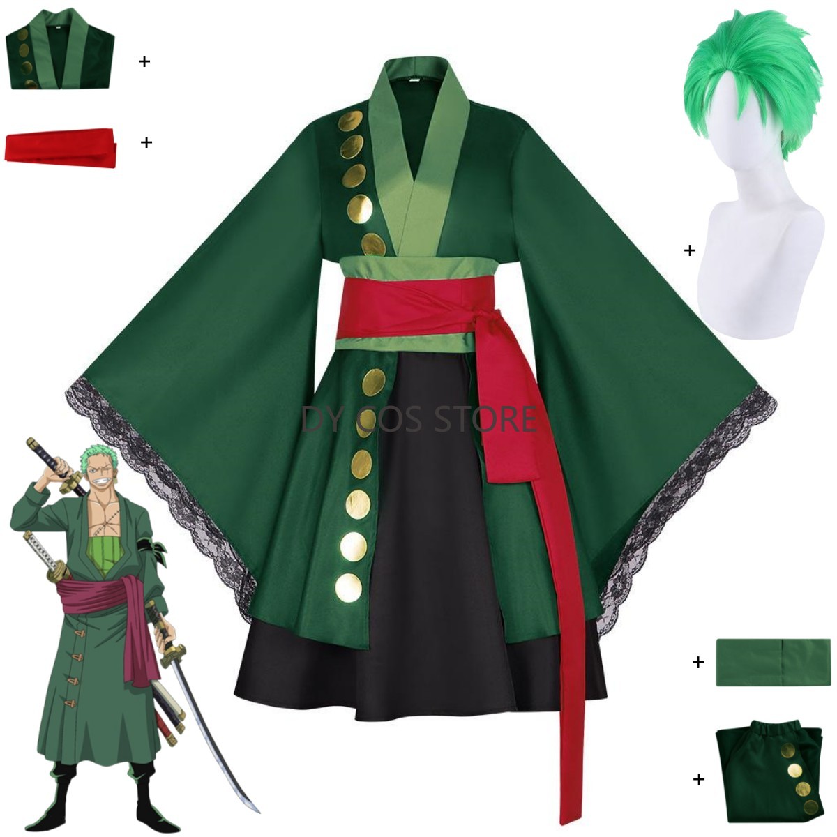 Anime Zoro Cosplay Female - Anime Roronoa Zoro Cosplay Kostüm Wano